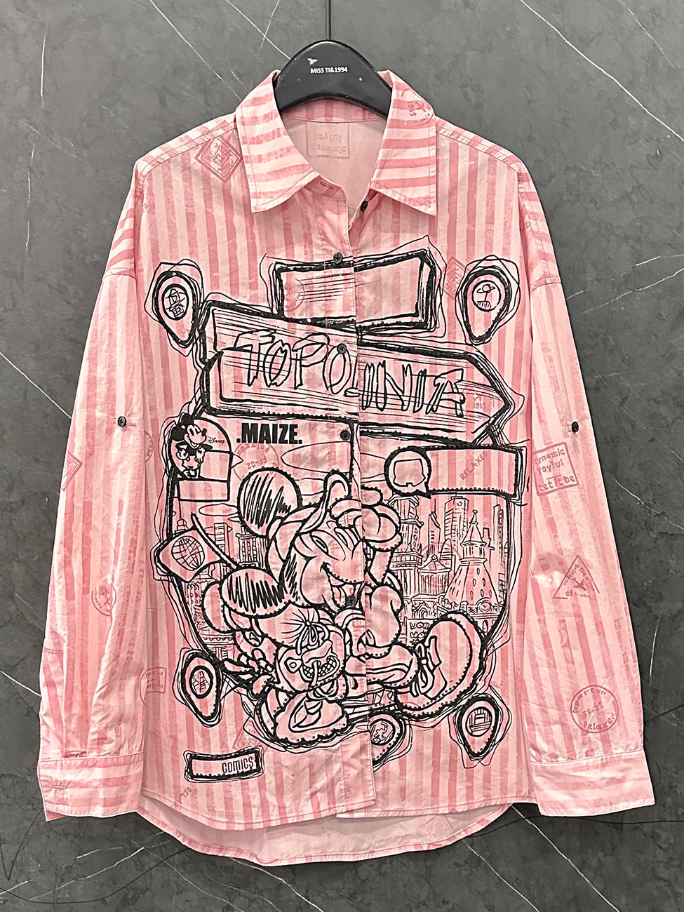 Spring and Summer New Cartoon Design Striped Long-sleeved Shirt Women's