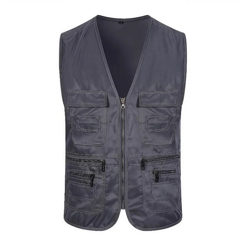 Work Clothes Vest Multi-pocket Solid Color Casual Sleeveless.