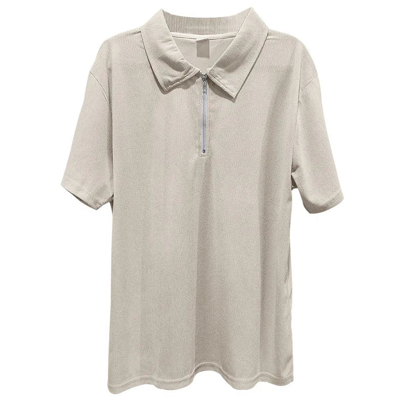 Casual Mens Corduroy Suits Short Sleeve Zipper Polo Shirts And Pants Mens Two Piece Sets Streetwear 2024 Summer Fashion Outfits