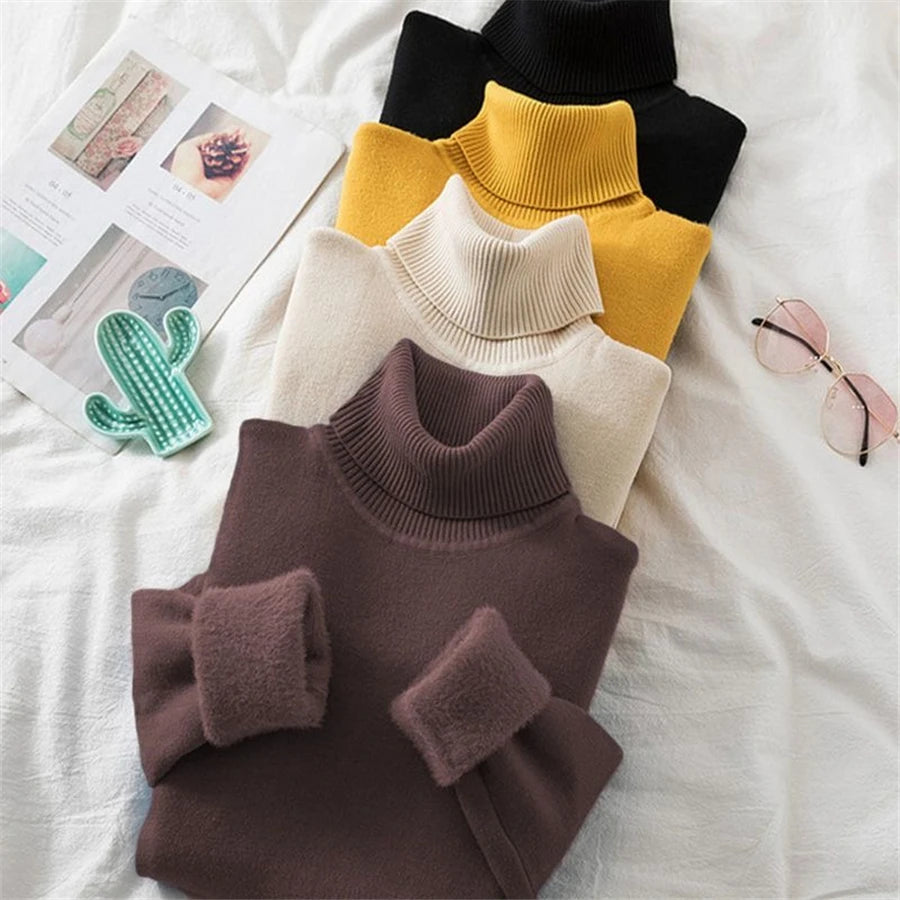 Turtleneck Winter Sweater Women Elegant Thicken Velvet.
