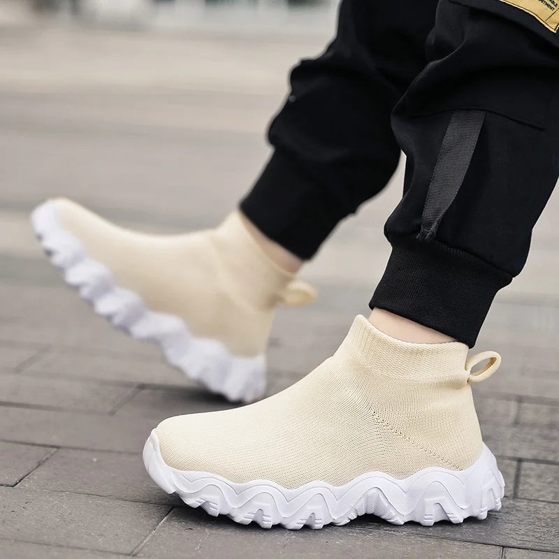 Kids Shoes Boys Sneakers Fashion Knit High Top Shoes .
