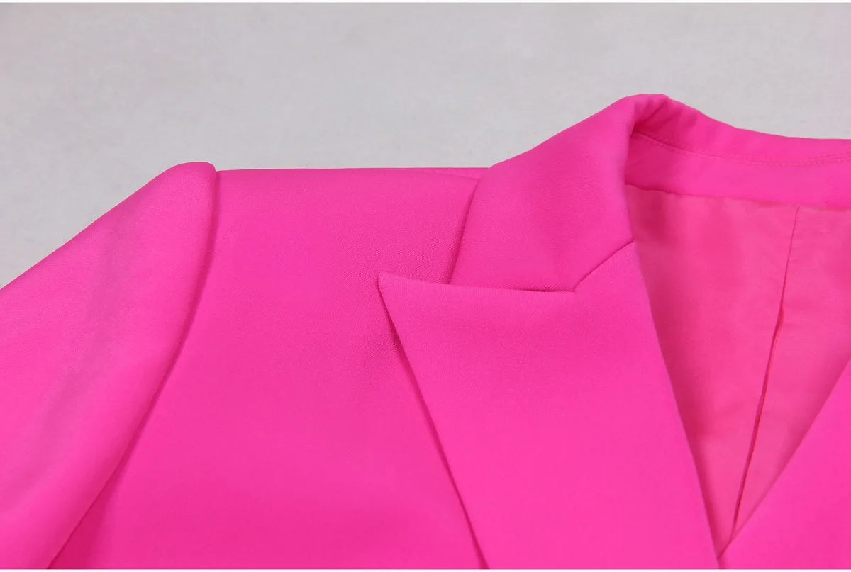 American  Fresh Fuchsia Color 3PCS Blazer Set with Bre Top and Pencil Pants .