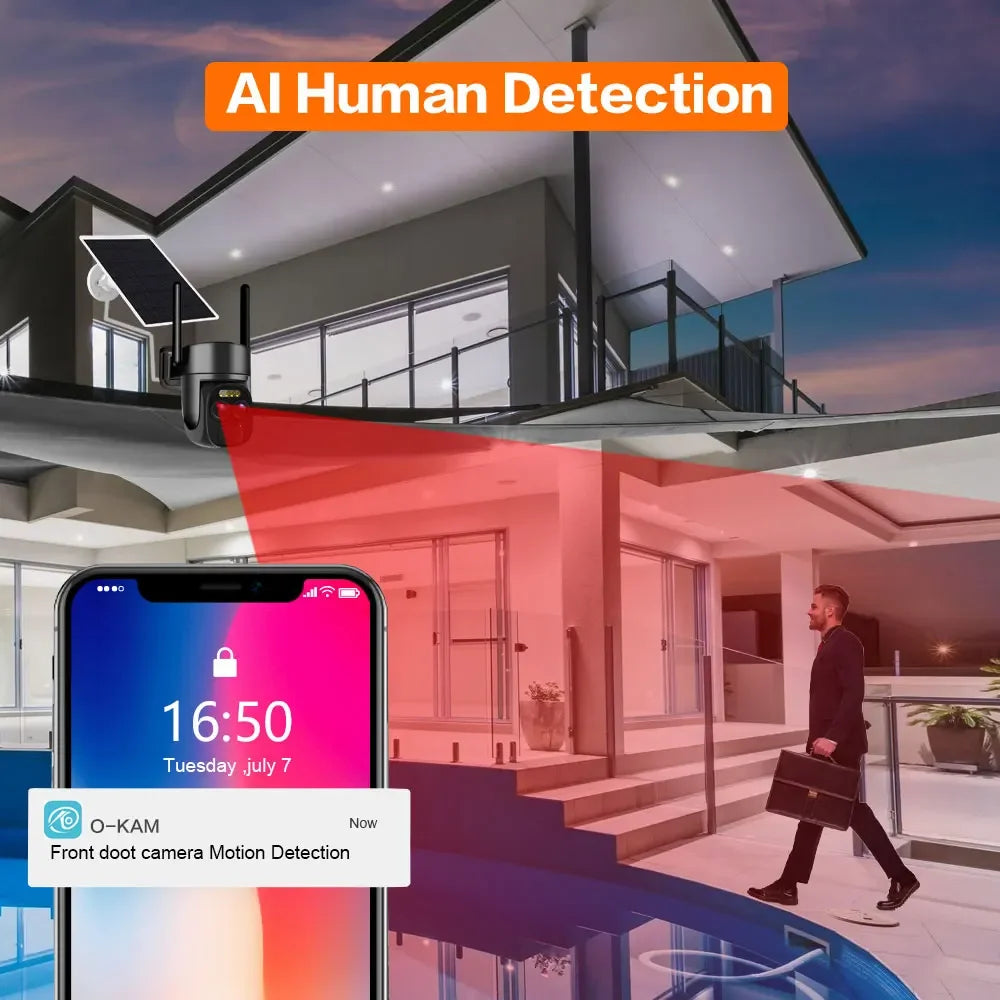 4K 8MP Dual Lens WIFI Solar Pane Camera Outdoor 10X Optical Zoom .