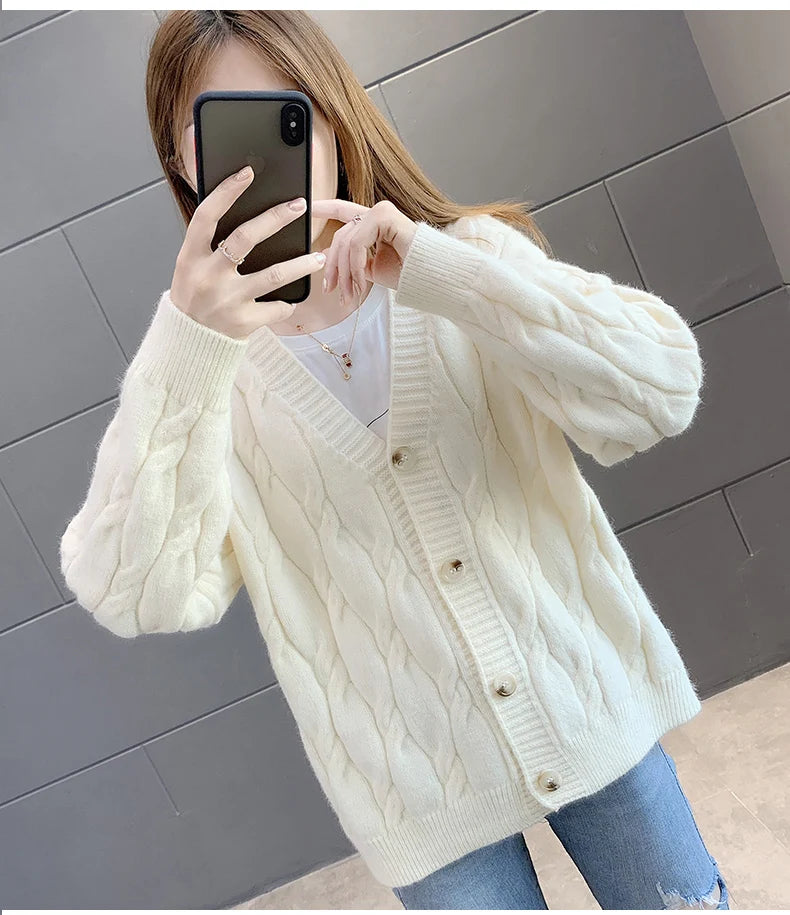 Women's Knitted Cardigan Sweater Loose Fashion .
