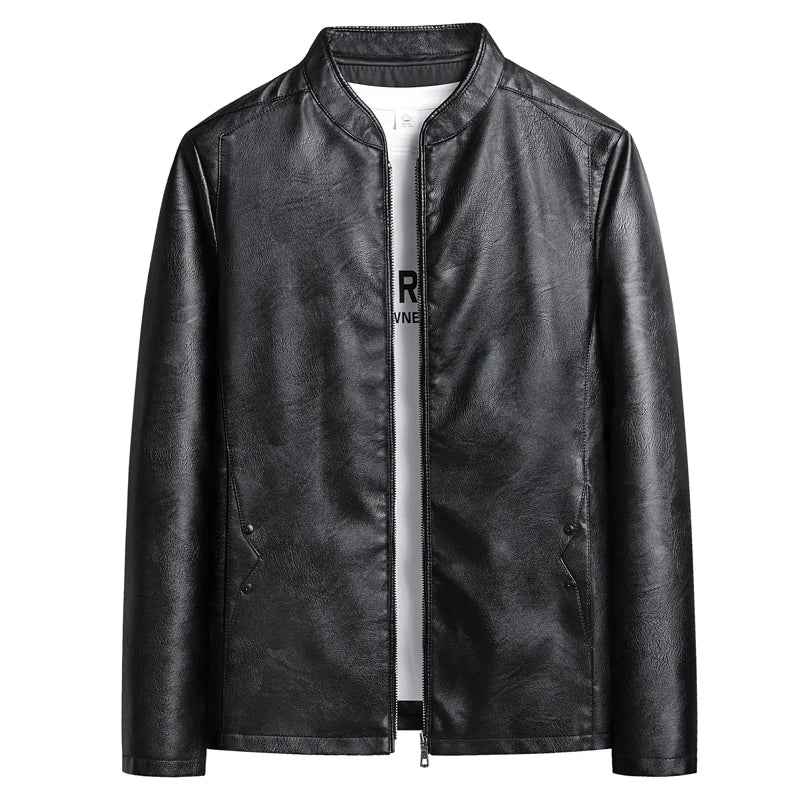 Men's Business Leather Jacket Solid Color Simple Design .
