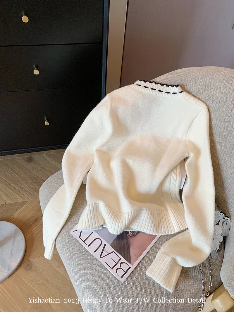 Elegant Knitted Cardigan Sweet Oversized Chic Sweater.