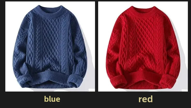 Trendy Knitted Sweater For Men Casual Round Neck Warm Inner Loose.