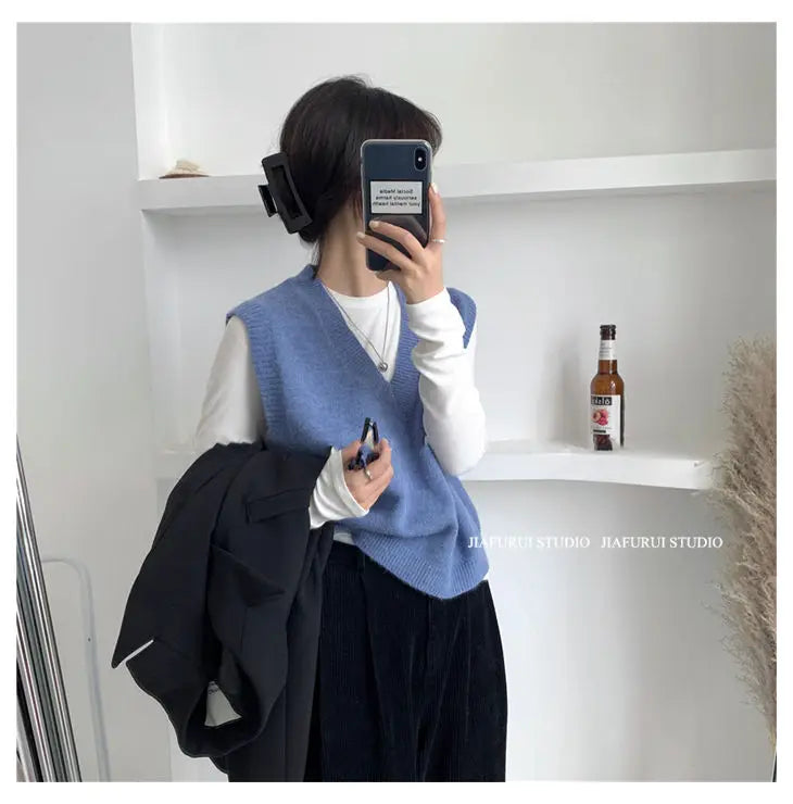 Sleeveless Knitted Sweater Vests Women Casual Solid Loose Outerwear .
