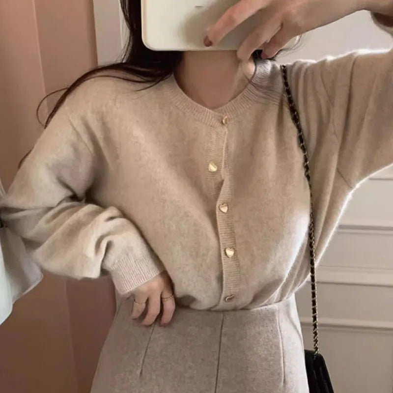 Women Cardigans Sweater  Autumn Winter O-Neck Long Sleeve.