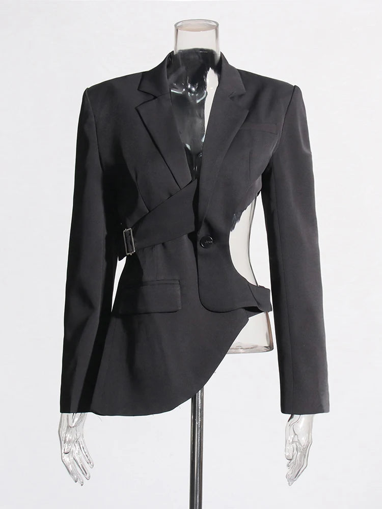 VGH Solid Hollow Out Casual Irregular Blazers For Women .