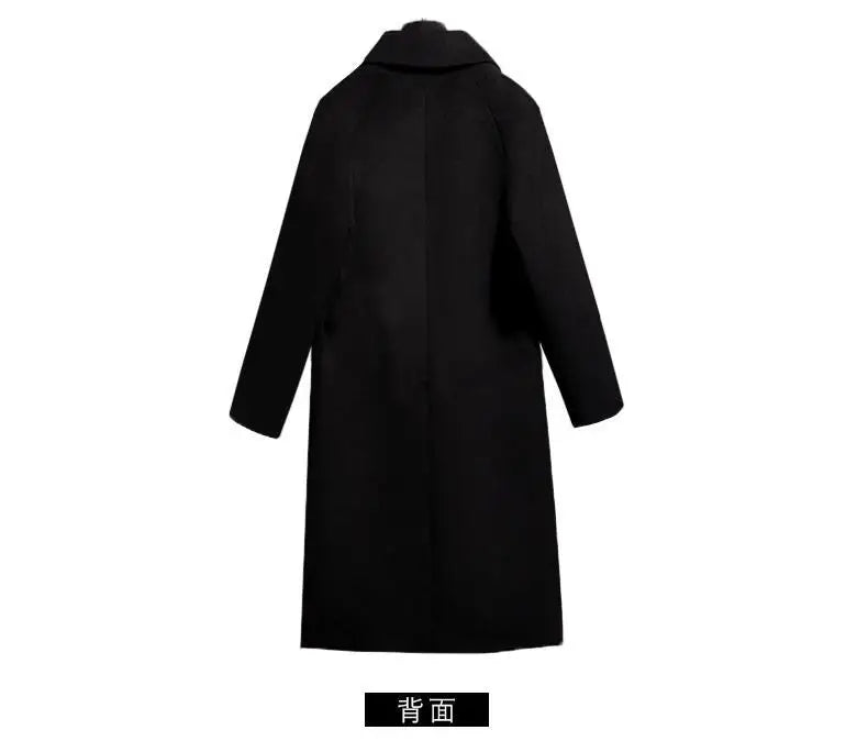 Black Woolen Coat Women's Mid Length New Style .