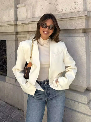 Vintage Women White Casual Blazer Jackets.