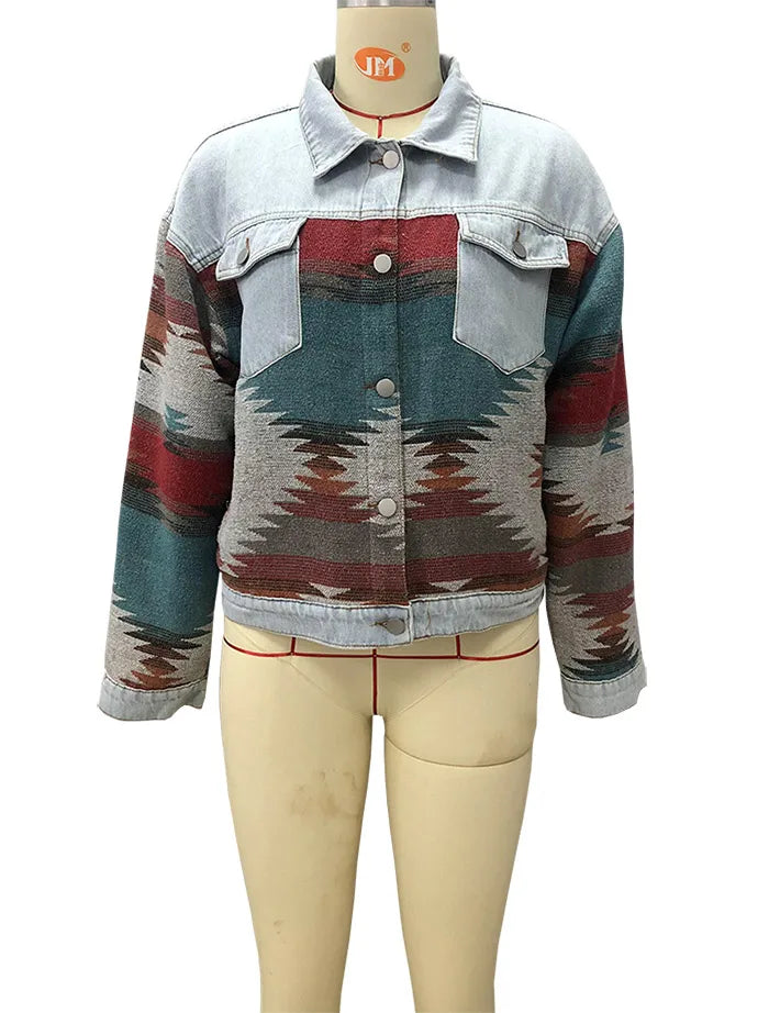 Europe and The United States Long Sleeve Lapel Loose Denim .
