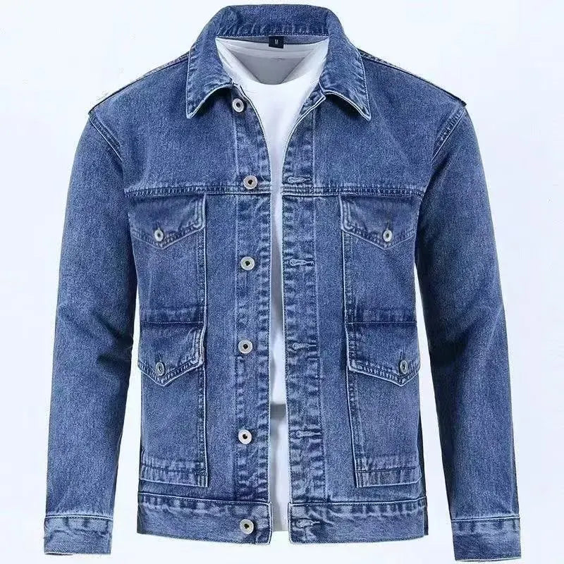 New Men's Denim Cargo Jacket Loose Vintage Fashion Casual Cardigan.