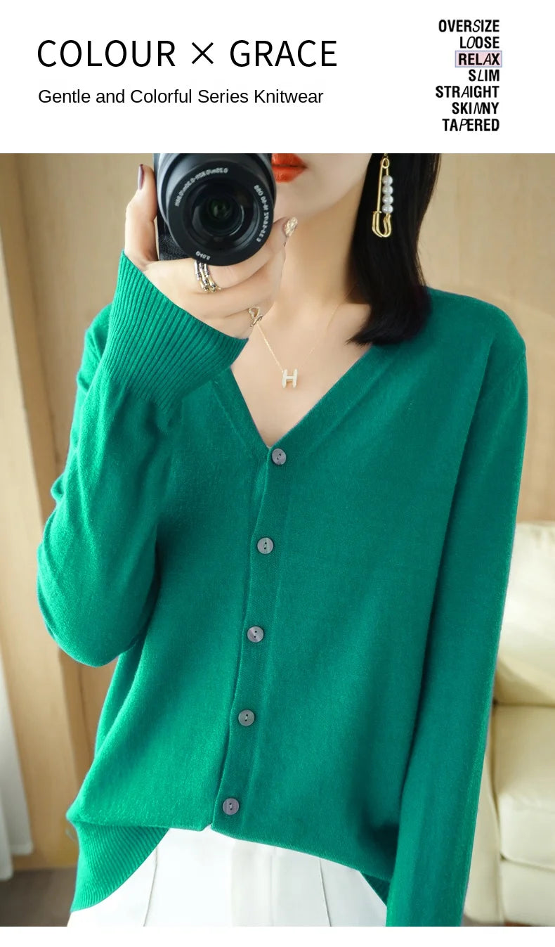 Cashmere Knit Cardigan V-Neck Solid Color Fashion High-Grade Comfortable.