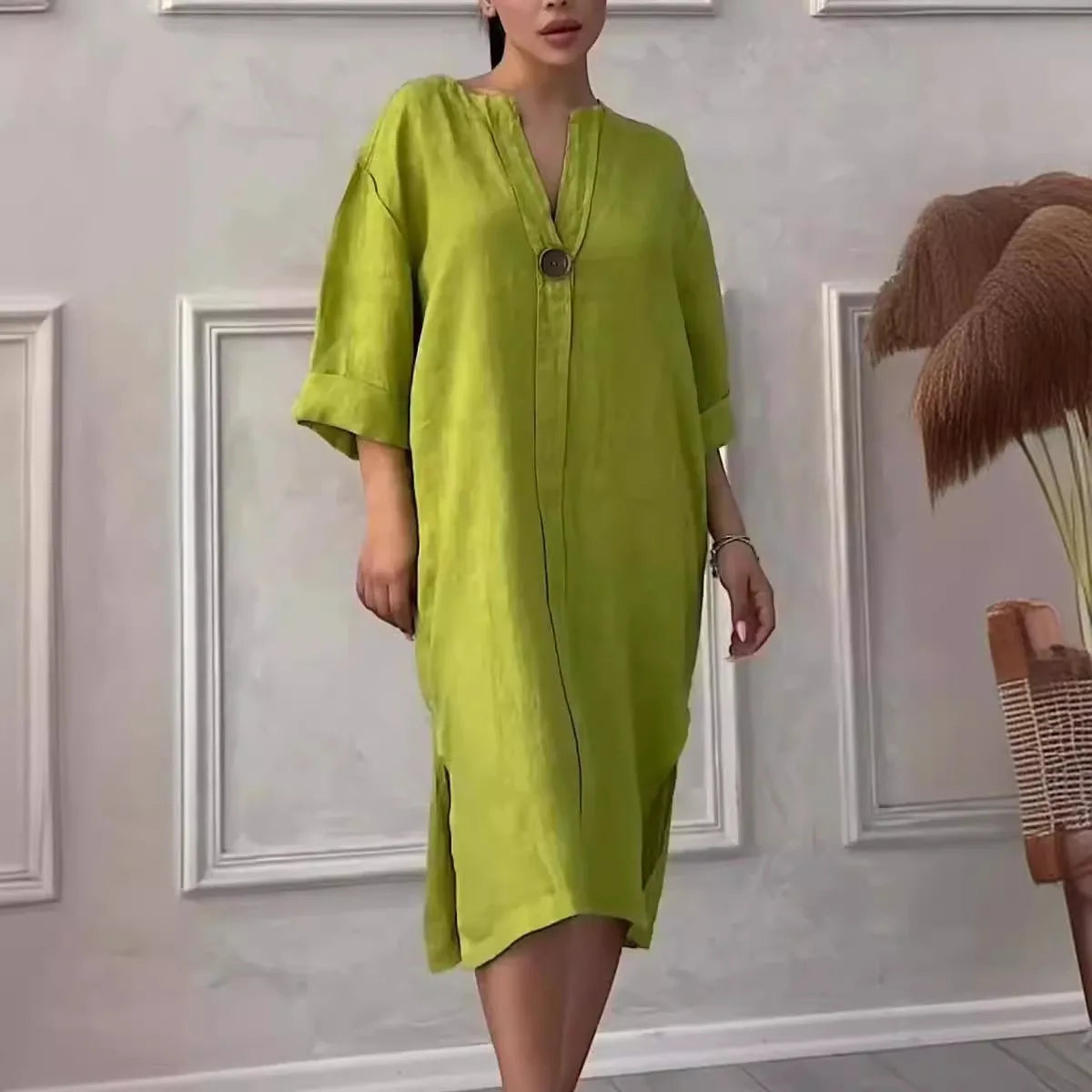 Y2k Long Sleeve Linen Maxi Dress Women ./MH