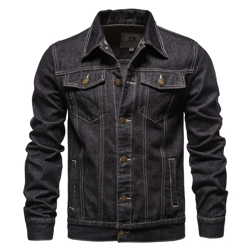 Autumn Men Solid Denim Jackets Fashion Motorcycle Vintage Jeans Jackets.