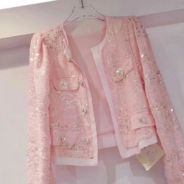 Women's Korean Outerwear Cardigan Splicing Sequin Jacket .