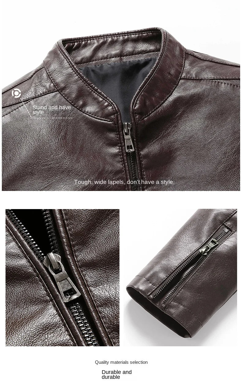 Men's Business Leather Jacket Solid Color Simple Design .