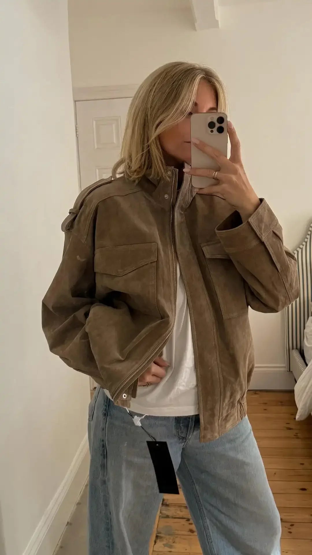 Solid Suede Zipper Cropped Jacket Women Casual Stand Collar .