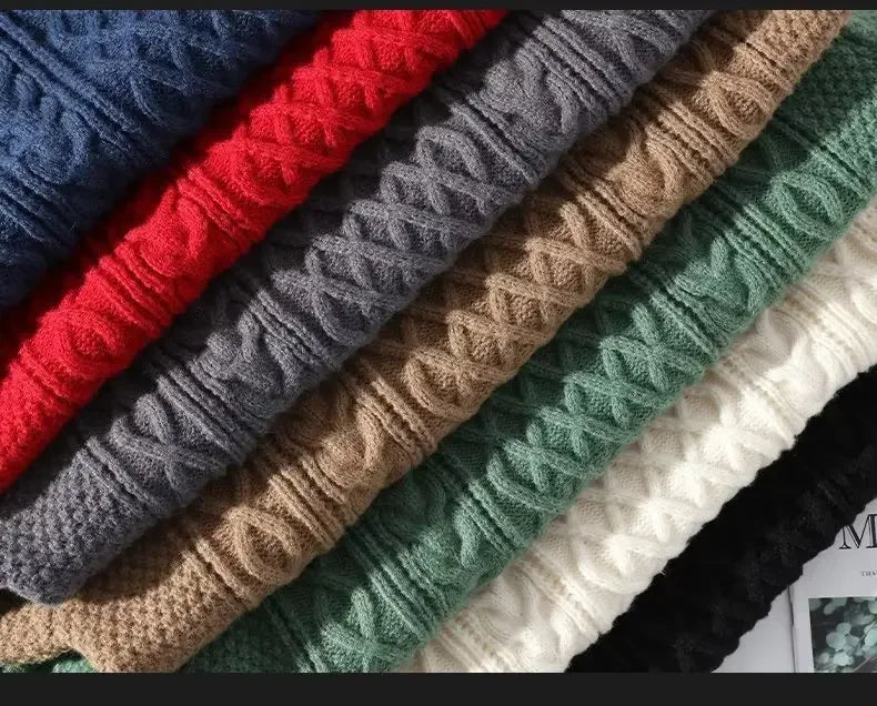 Trendy Knitted Sweater For Men Casual Round Neck Warm Inner Loose.
