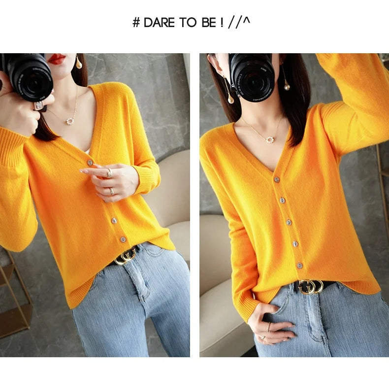 New V-Neck Temperament Small Fragrant Wind Women Loose Sweater .