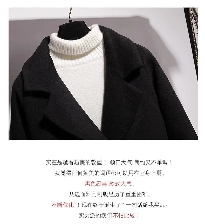 Black Woolen Coat Women's Mid Length New Style .