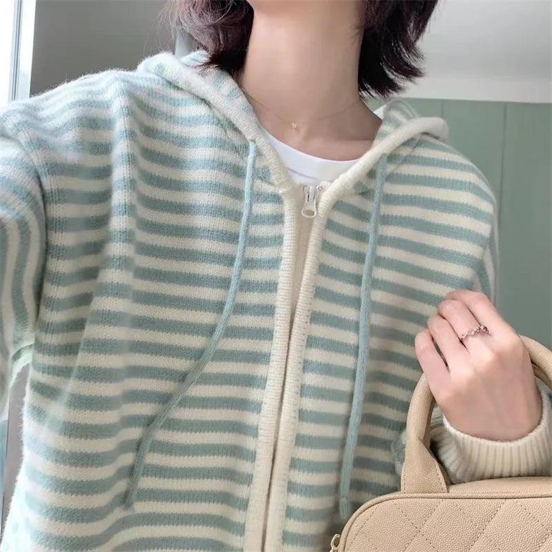 Striped Knit Cardigan Autumn and Winter New Loose Sweet.