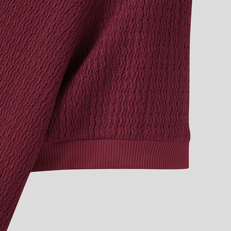 New Summer Fashion Tight T-shirt Casual Streetwear Textured High-neck Solid Color Short-sleeved Bottoming Tees Korean Style Tops
