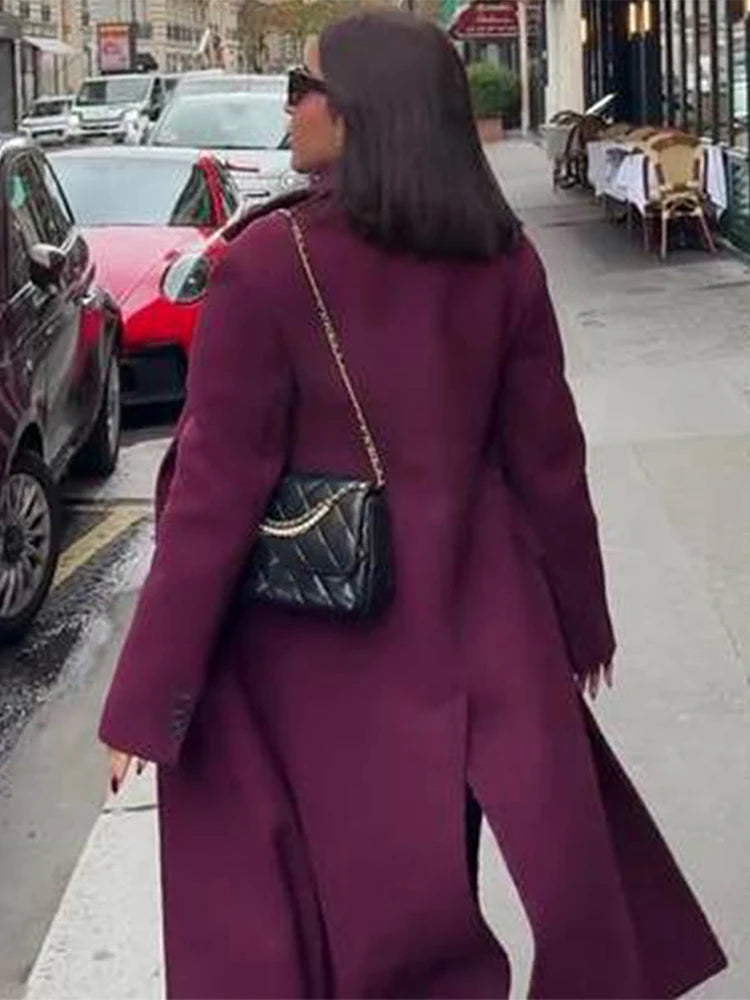 Faux Fur Long Jackets Women Casual Loose Lapel Double Breasted.