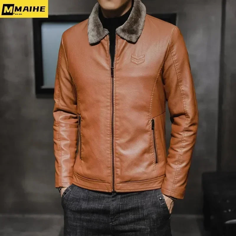 Brand Leather Jacket Men's Winter Motorcycle Clothes Leanther Jacket .