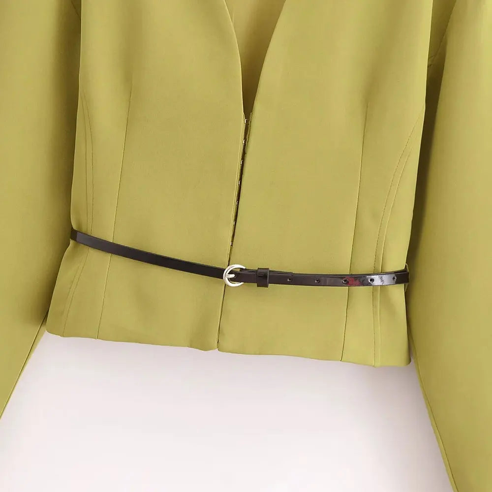 TRZA-Women's Fitted Blazer Coat with Belt, V Neck,.