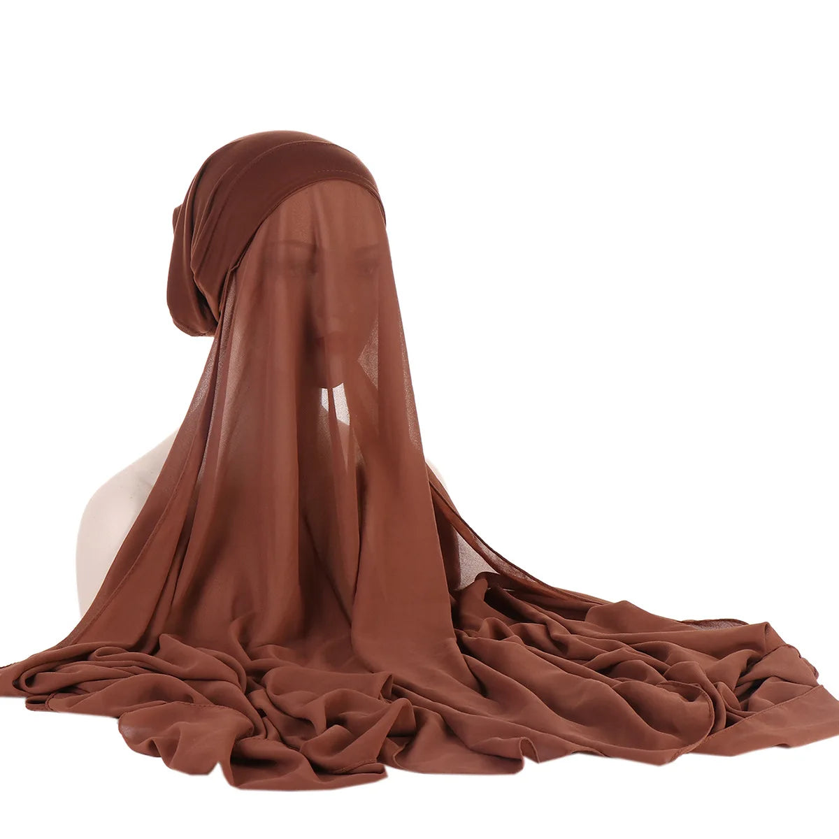 New Instant Chiffon Hijab Scarf With Undercap Solid Color .