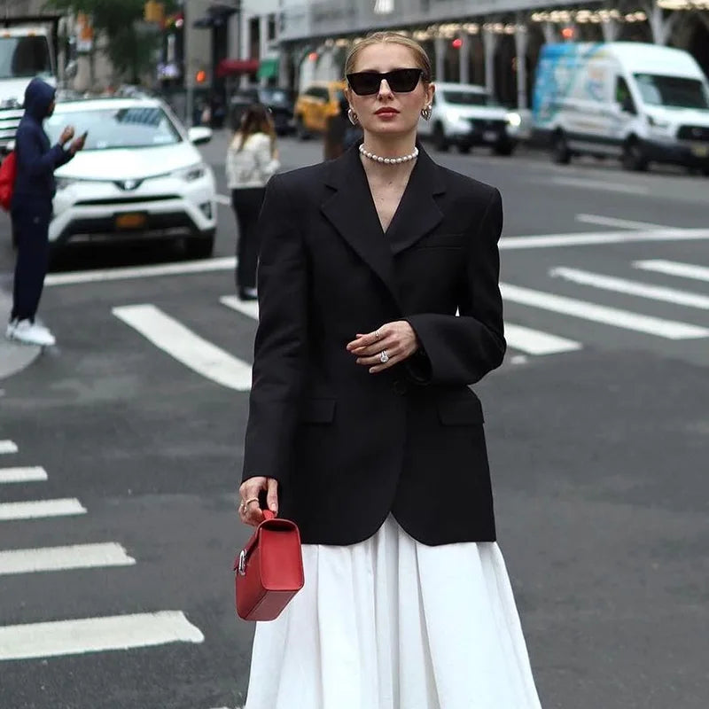 Elegant Lapel Blazer Skirt Set Women Casual Slim.