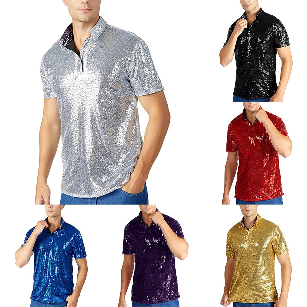 Mens  Short Sleeve T Shirt Fashion Disco Party Stage Costume.