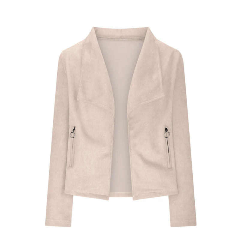 Women's Suit Jacket Solid Suede Lapel Zipper Pocket .