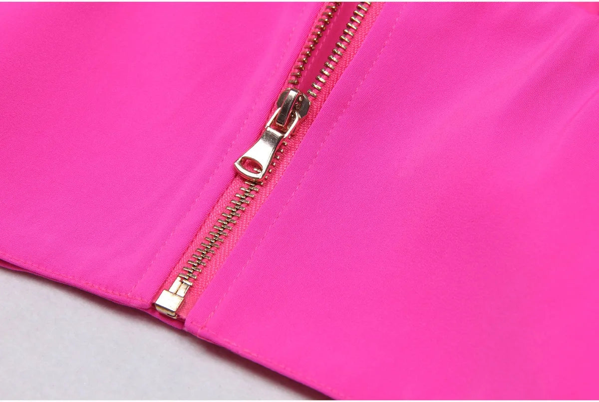 American  Fresh Fuchsia Color 3PCS Blazer Set with Bre Top and Pencil Pants .