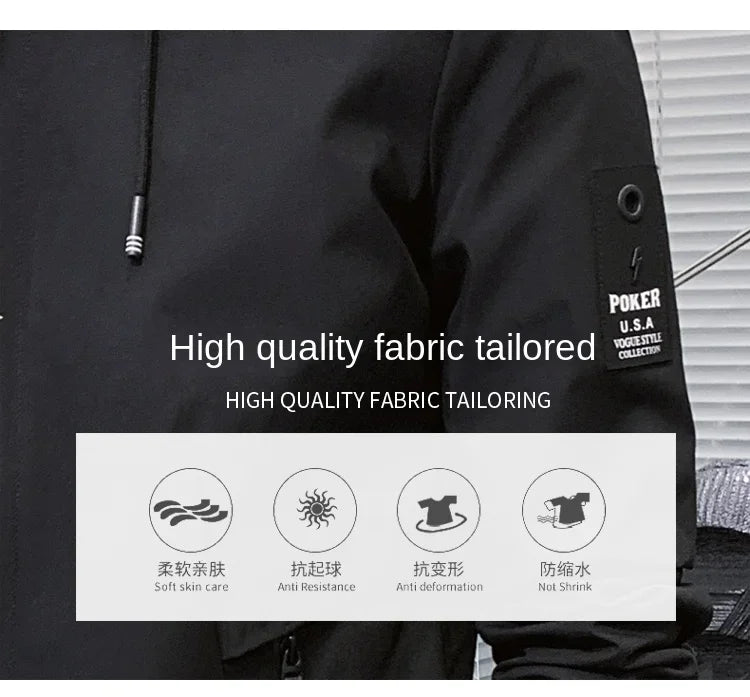 Fashion Solid Color Hooded Large Size Jacket Men's Casual.