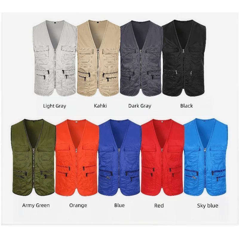 Work Clothes Vest Multi-pocket Solid Color Casual Sleeveless.
