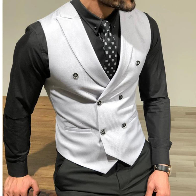 Sleeveless Men's Suit Vests with Double Breasted Slim Fit .