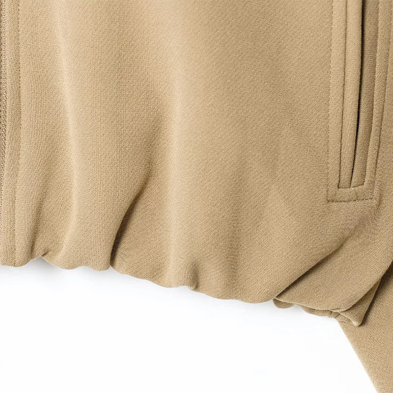 Casual Solid Zipper Lapel Short Jacket Women Long Sleeve .