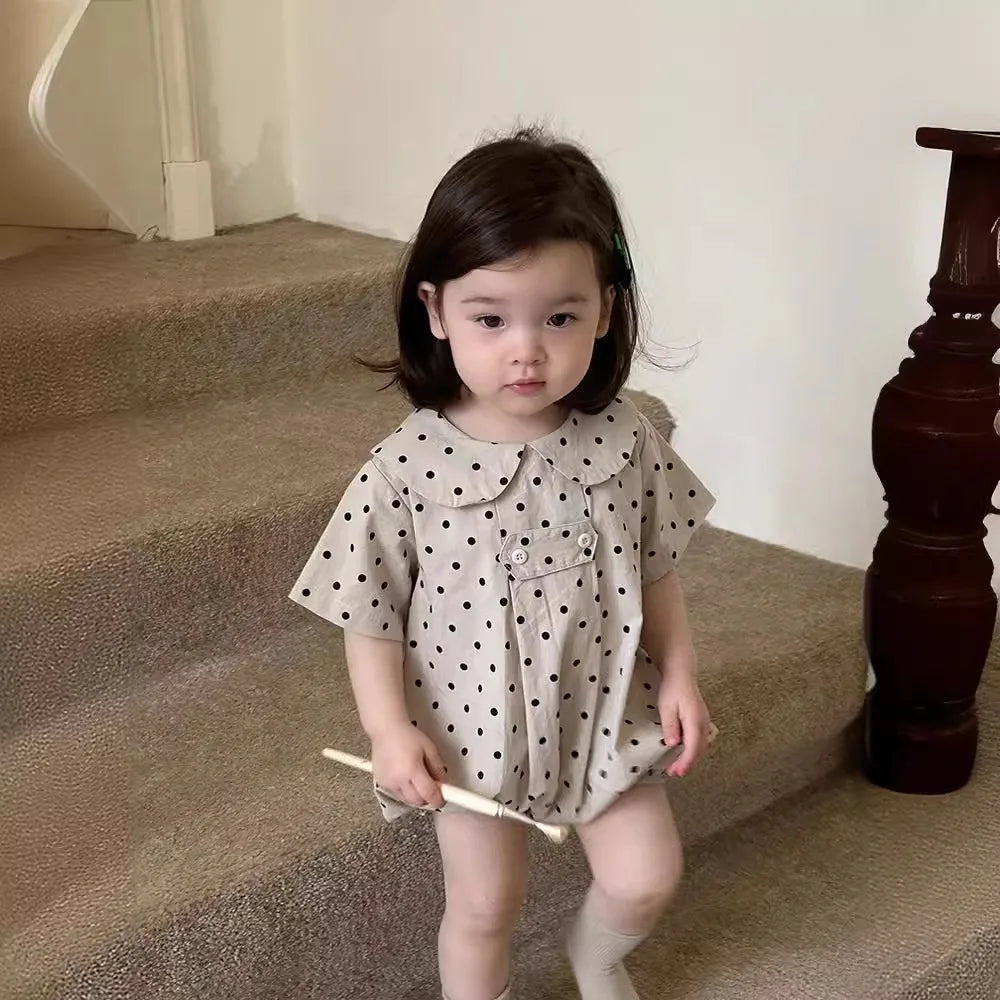 2025 Summer New Baby Girl Plaid Bodysuit Newborn Toddler Girl Dot Print Short Sleeve Jumpsuit Cute Infant Princess Clothes