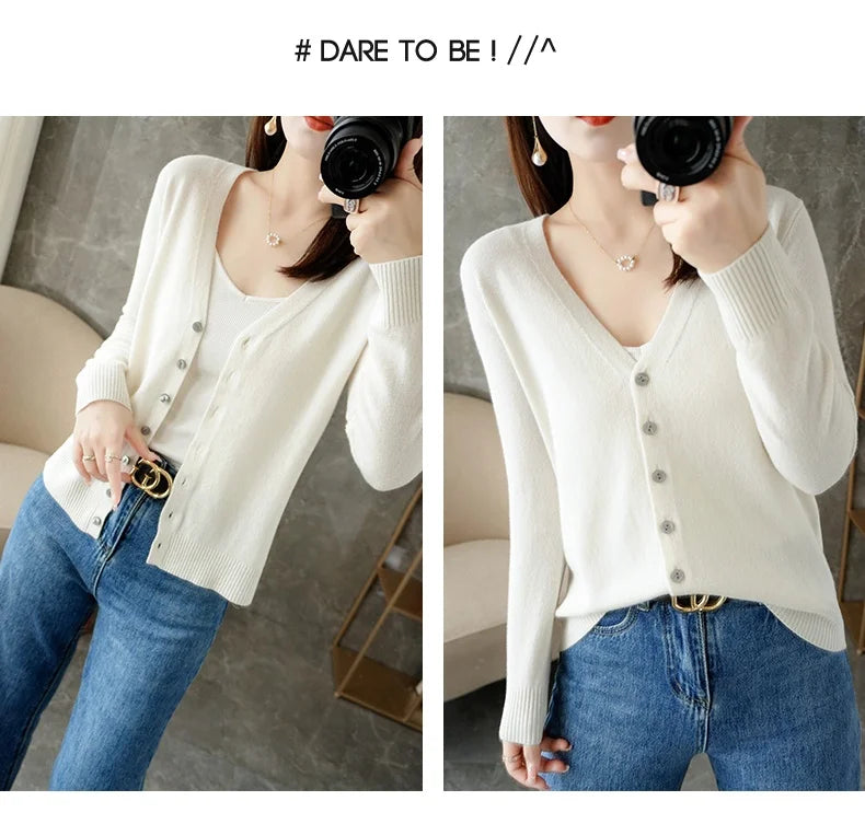 New V-Neck Temperament Small Fragrant Wind Women Loose Sweater .