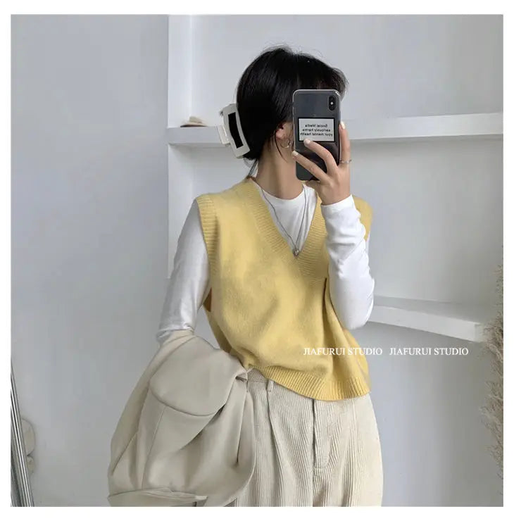 Sleeveless Knitted Sweater Vests Women Casual Solid Loose Outerwear .