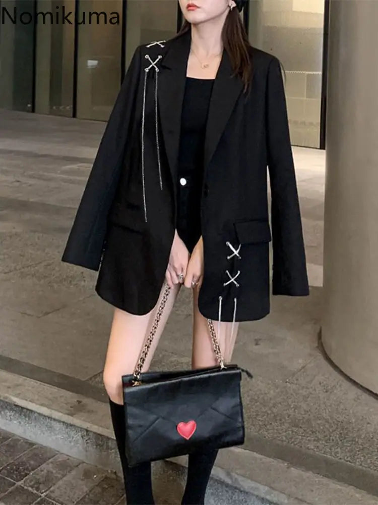 Black Blazer Women Clothing Ropa Mujer Streetwear .