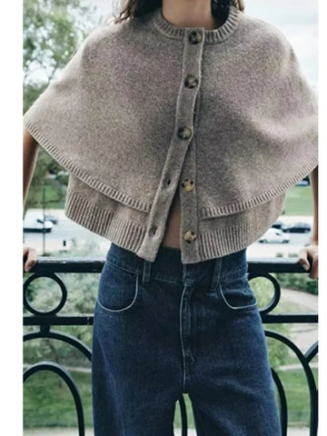 Women O Neck Breasted Solid Color Knitted Shawl Sweater Jacket Female .