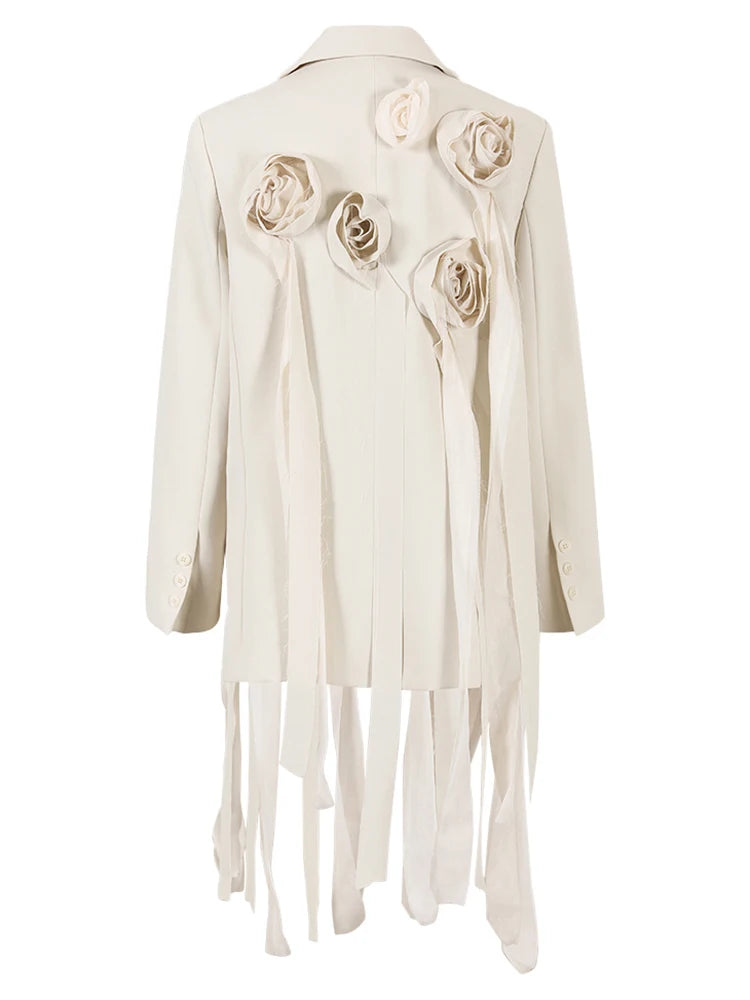ZMEENNA Beige Flower Irregular Long Blazer Women.