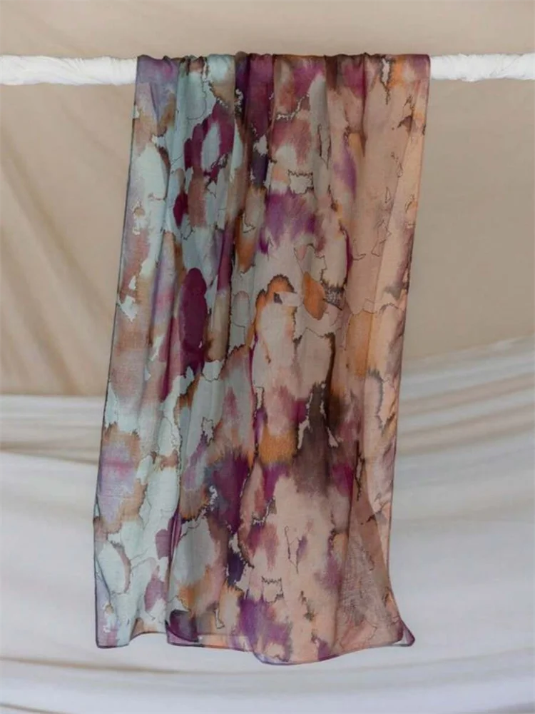 Women Scarves Bohemian Watercolor Muslim Hijab Floral Printed .