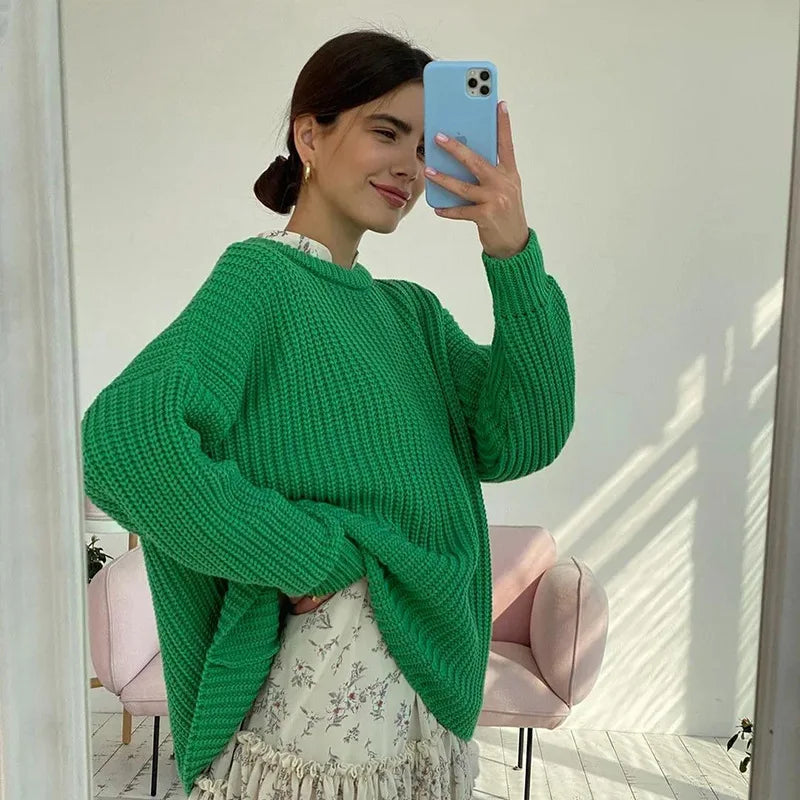 Casual O-neck Long Sleeve Sweater Blouse Office Lady .