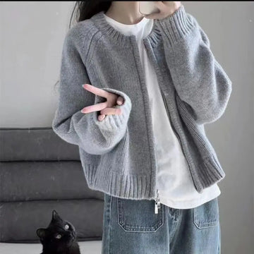 Gray Short Sweater Coat Women Clothing Autumn Winter New Loose .
